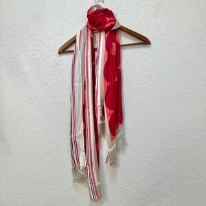 LOFT‎ Women's Red Pink Tan Circles Stripes Lightweight Scarf Rayon Not